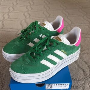 Adidas Women's Green and Pink Gazelle Bold Sneakers
